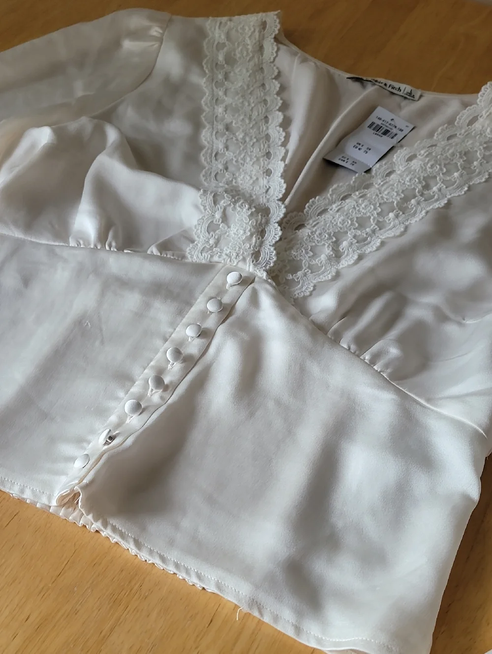 Abercrombie & Fitch Cream Lace-Trim V-Neck Blouse